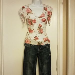 White with pink roses blouse.